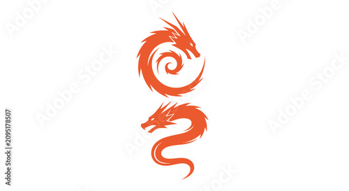 Elegant Orange Dragon Symbol with Curved Tail Design.