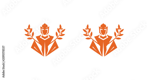 Orange Crown and Laurel Symbols in Minimalist Design.