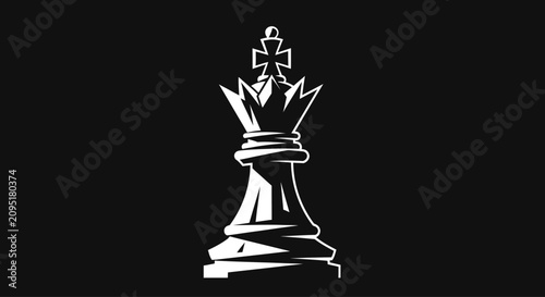 Canvastavla Minimalist White King Chess Piece Silhouette on Black Background
