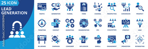 Foto lead generation icon set collection in solid glyph dual color style