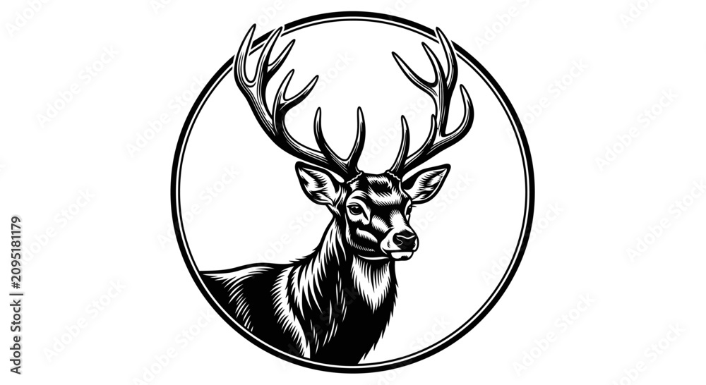Obraz premium Minimalist Stag Head Illustration in Circular Frame