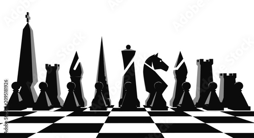 Foto Abstract Chess Pieces Silhouette Concept on Checkered Board