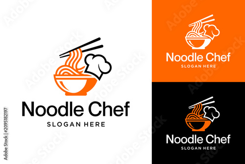 Vászonkép Noodle Chef Logo Design, Restaurant and Street Food Branding Icon, Creative Food Service Vector, Ramen Bowl with Chef Hat Symbol