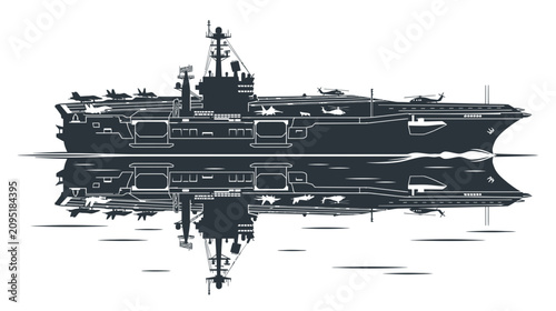 Obraz na płótnie Aircraft Carrier Silhouette Reflection