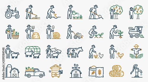 Canvas Print Agriculture and Farming Activity Icons Set