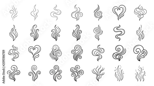 Fotografie Hand-drawn Swirls and Wafts: Aroma, Smoke, Scent, and Energy Icons