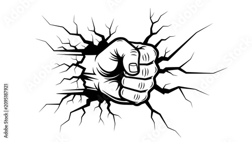 Fotografía Fist Punching Through Wall Illustration