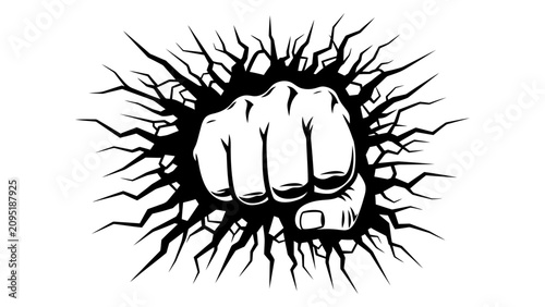 Fotografía Fist Punching Through Wall Graphic Illustration
