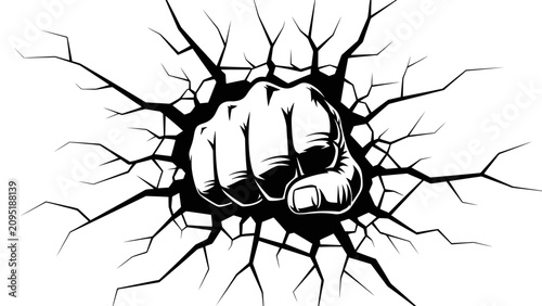 Bild auf Leinwand Fist Punching Through Wall Crack Graphic