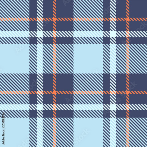 Traditional tartan plaid design with a classic woven appearance and blue and light tones. The seamless pattern recreates the look of woven fabric and works well as a decorative surface background.