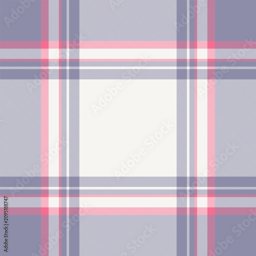 British tartan plaid design with a classic woven appearance and white and pastel tones. The seamless pattern recreates the look of woven fabric and works well as a decorative surface background.