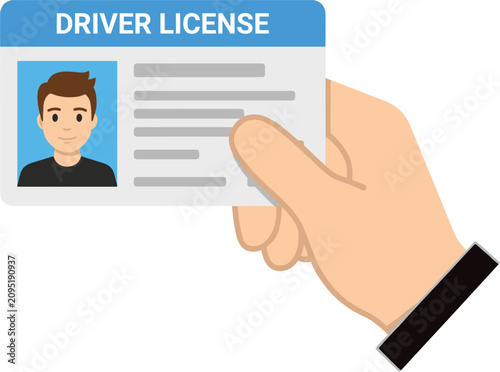Driver License Identification Card Vector Illustration Held in Hand for Identity Verification and Transportation