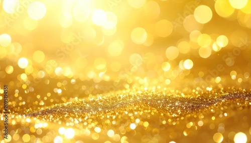 Shimmering golden glitter background with bright bokeh effect.