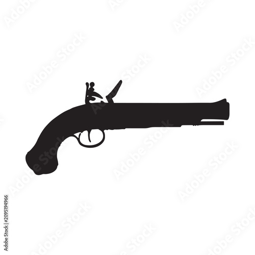 Foto Flintlock Pistol Silhouette On White Background Historical Weapon Design