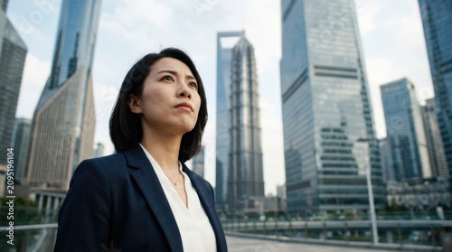 Confident Businesswoman Portrait with Contemporary City Skyline