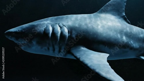 Dramatic Shark Gliding Through Dark Deep Sea Abyss