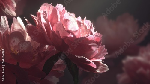 Close view captures translucent pink petals illuminated by dramatic backlighting against a dark background.