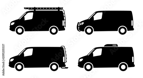 Cargo van silhouette set with various commercial equipment options