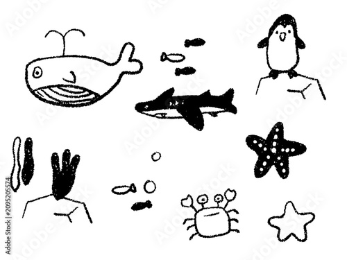 水族館の手描きの可愛いシンプルなイラスト