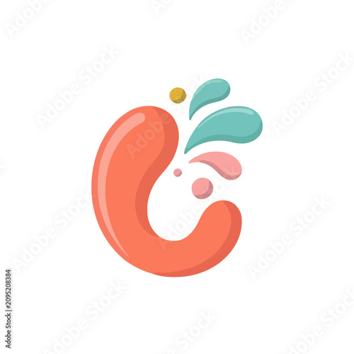 Abstract Coral Shape with Colorful Splashes