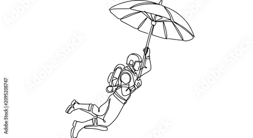 Foto Astronaut floating with umbrella, space adventure, unique journey, science ficti