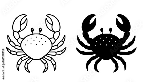 Fotografie Minimalist crab icon in outline and silhouette design, transparent