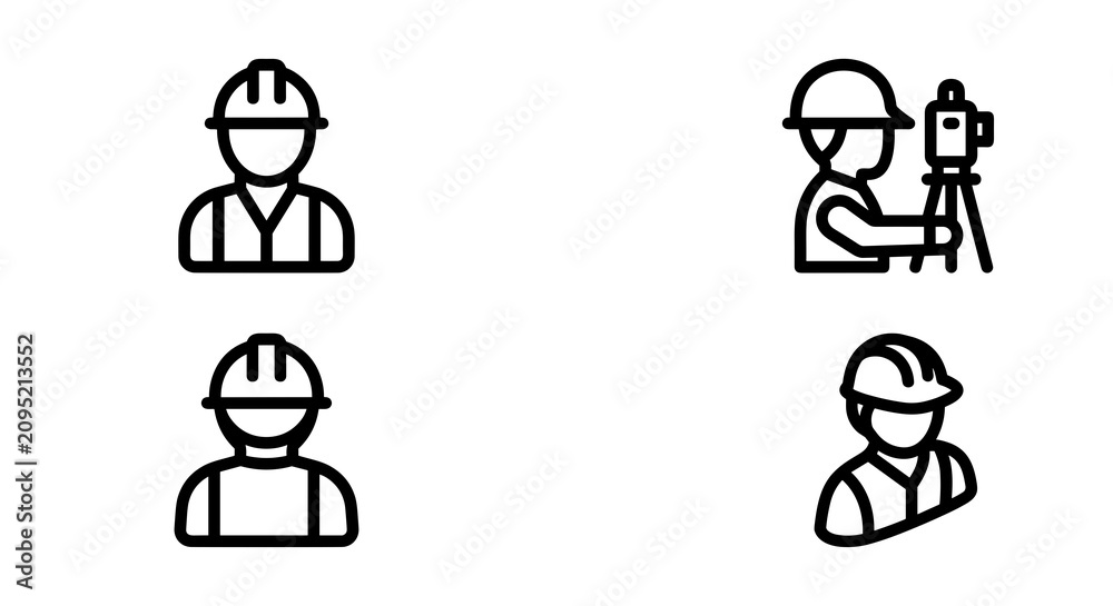 Fototapeta premium Professional land surveyor icons featuring worker and equipment