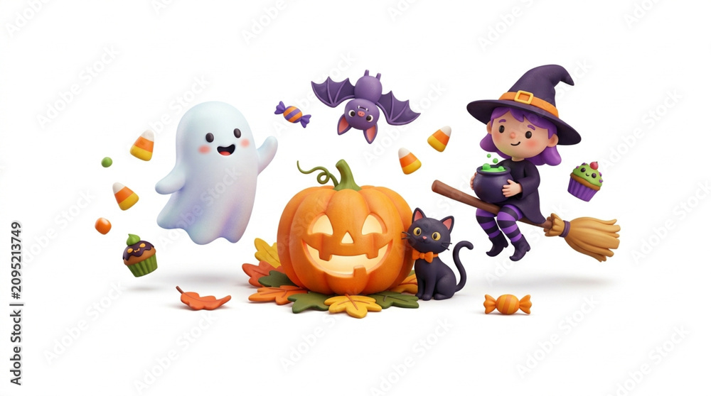 Fototapeta premium halloween pumpkin with witch hat