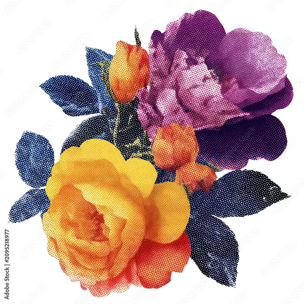 Obraz premium Vibrant floral halftone illustration