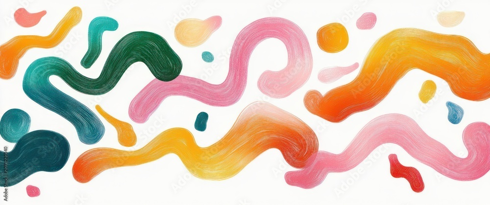 Fototapeta premium vibrant flowing colorful brushstrokes and organic swirls on white background conveying playful energetic movement