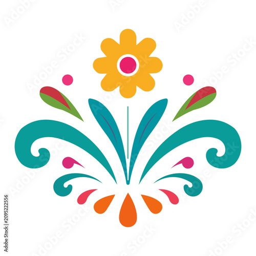 Mexican Floral Ornament With Curved Decorative Leaves Illustration