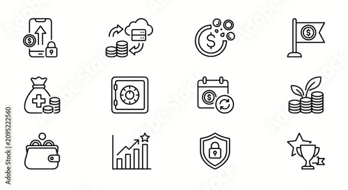 Fotografía Collection of flat design icons representing various business and finance concepts