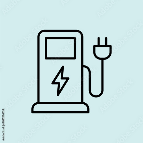 A bold line icon of an EV charging station with a plug, symbolizing electric mobility and green transportation.