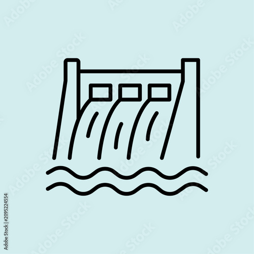 A clean line icon representing hydroelectric power and energy generated from water flow.
