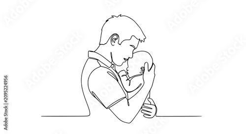 Foto Father's Love: Minimalist Line Art of Dad Holding Baby Tenderly
