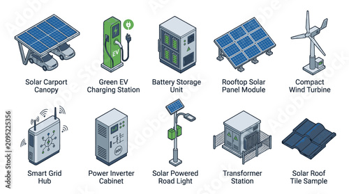 Bild auf Leinwand Collection of renewable energy sources and sustainable technology icons