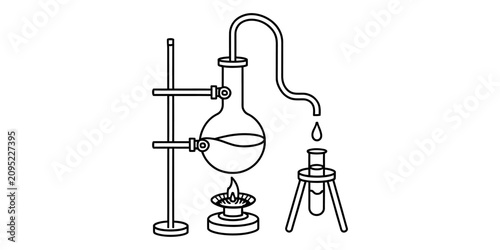 Photos Black and white line art illustration of a chemistry laboratory distillation app
