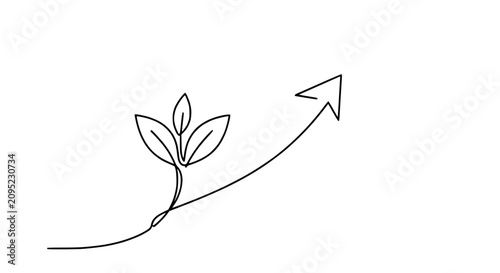 фотографія Plant Growing Upward Arrow Line Art Concept, Business Growth and Success Symbol