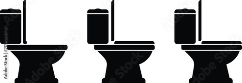 Foto Toilet silhouettes three modern bathroom fixtures in black vector illustration