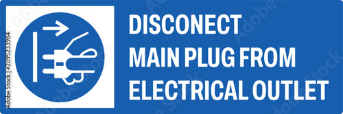 Mandatory Electrical Safety Sign with clear icon illustrating hand pulling plug from socket, concept for workplace hazard prevention, industrial safety, and equipment maintenance.