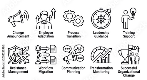 Konstfotografi Illustrated icons representing various business and workplace concepts and roles