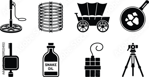 Tableau sur toile Wild West and Gold Rush Vintage Silhouette Icon