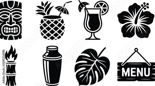 Foto Tiki Bar and Tropical Luau Party Silhouette Vector Icon