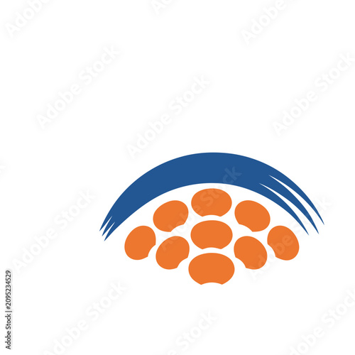 Abstract blue arc over orange circles
