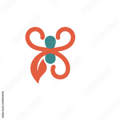 Abstract Butterfly Shape with Leaf and Oval