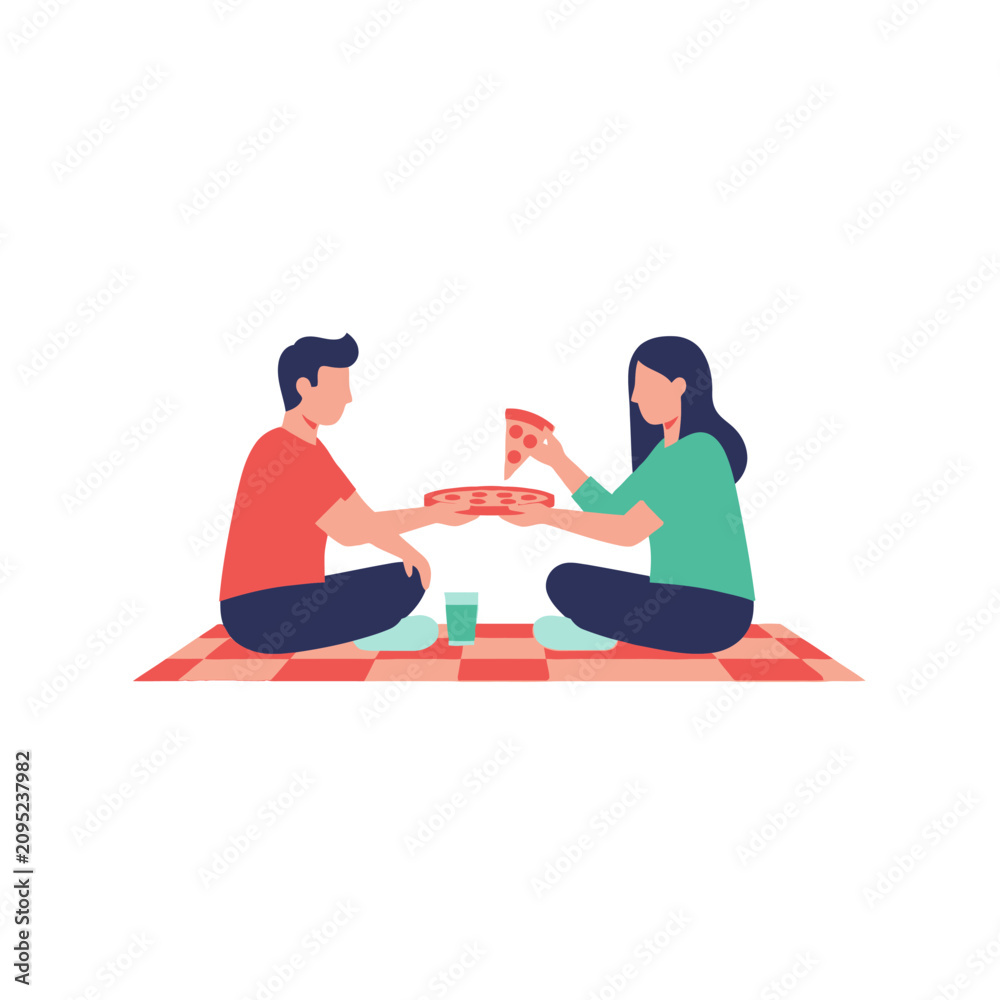 Fototapeta premium Couple Sharing Pizza on Picnic Blanket