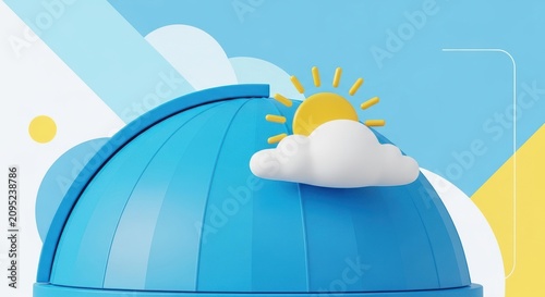 Bright Sun and Cloud Over Blue Dome Structure