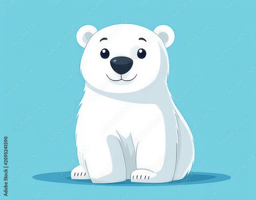 Obraz premium cute smiling polar bear cub sitting on blue background with playful friendly expression