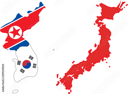 South Korea with Japan map with flag.