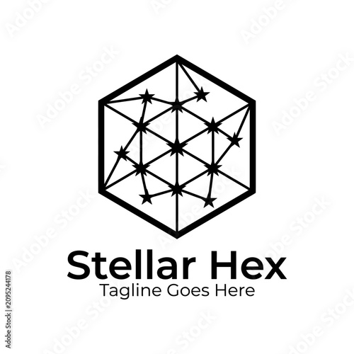 Hexagonal star network icon for tech branding.
